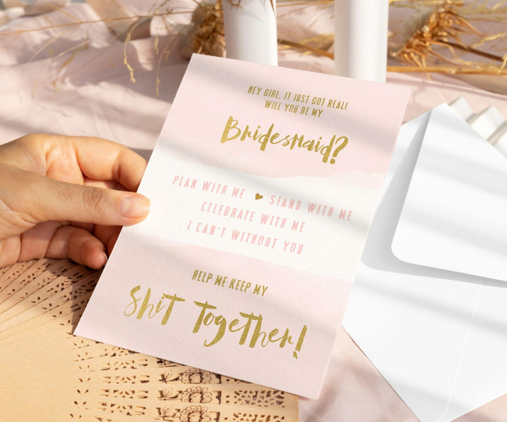 Blush and Gold Bridesmaid Proposal Cards (6-Pack) - Paper Clever Party