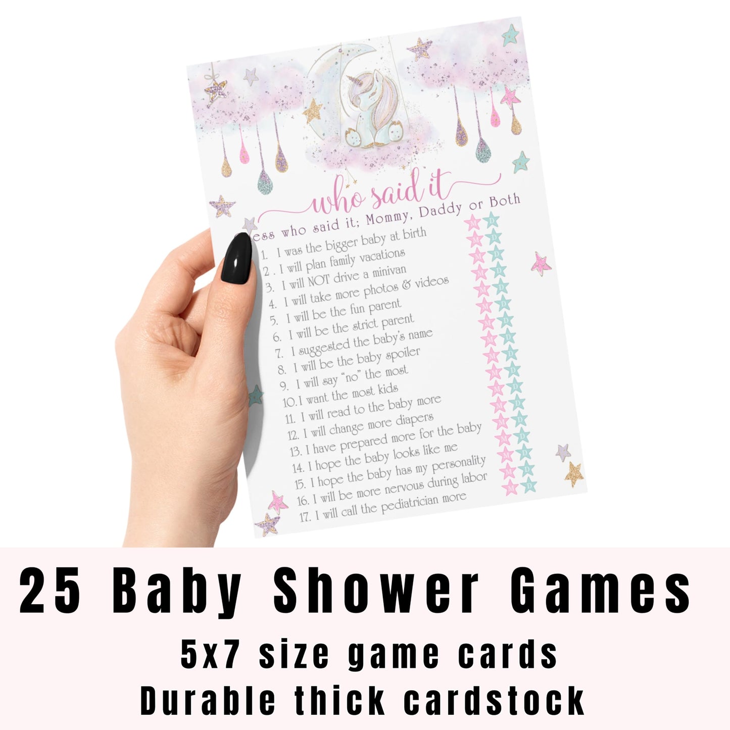 Unicorn Baby Shower Game MommyPaper Clever Party
