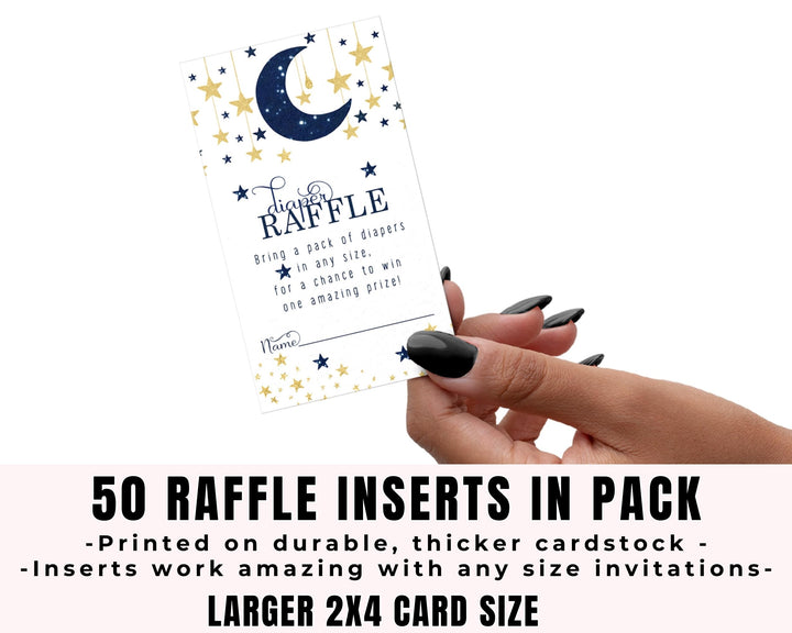 Twinkle Little Star Diaper Raffle Tickets for Boys - Baby Shower Game Inserts, 50 Pack - Paper Clever Party