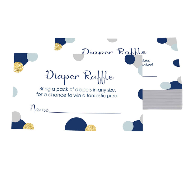 Paper Clever Party Navy and Gold Diaper Raffle Tickets for Baby Shower Games, Invitation Insert Cards, 2x3.5, 25 Pack - Paper Clever Party