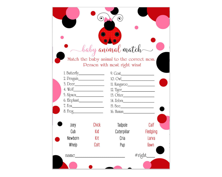 Ladybug Baby Animal Matching Game (25 Pack) - Paper Clever Party