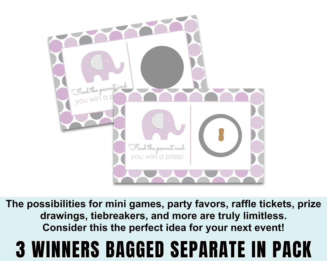 Purple Elephant Scratch Off Game Cards (28 Pack) - Baby Shower & Gender Reveal Essentials - Paper Clever Party