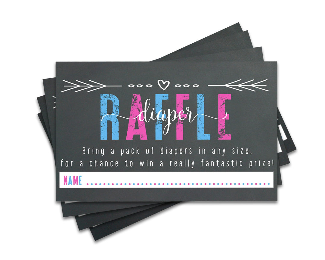 Gender Reveal Diaper Raffle Tickets - Baby Shower Game Inserts by Paper Clever Party, 25 Pack - Paper Clever Party