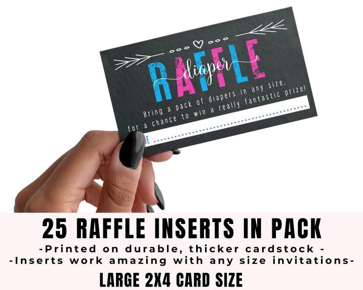 Gender Reveal Diaper Raffle Tickets - Baby Shower Game Inserts by Paper Clever Party, 25 Pack - Paper Clever Party