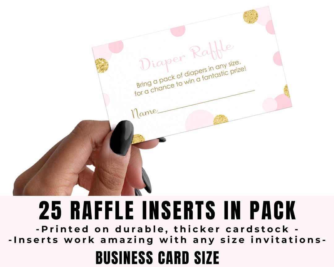 Elegant Pink & Gold Diaper Raffle Tickets - Baby Shower Invitation Inserts by Paper Clever Party, 25 Pack - Paper Clever Party