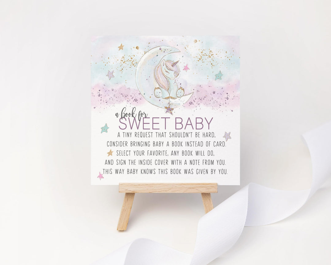 Paper Clever Party Unicorn Books for Baby Shower Request Cards, Invitation Insert Girls, 4x4, 25 Pack - Paper Clever Party