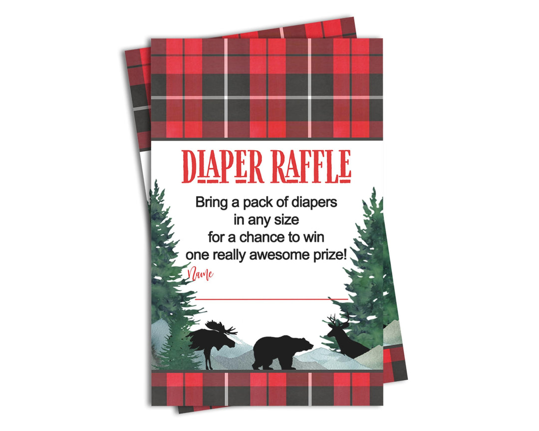 Lumberjack Diaper Raffle Tickets - Baby Shower Game Inserts by Paper Clever Party, 25 Pack - Paper Clever Party