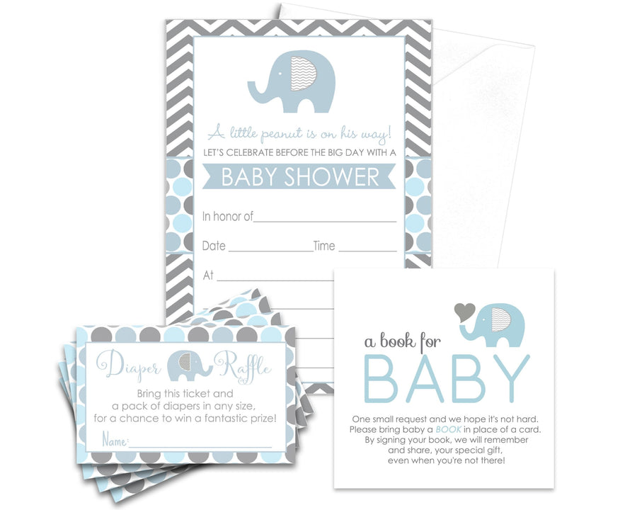 Royal Blue Elephant Baby Shower Invitation Pack (25 Count) - Paper Clever Party