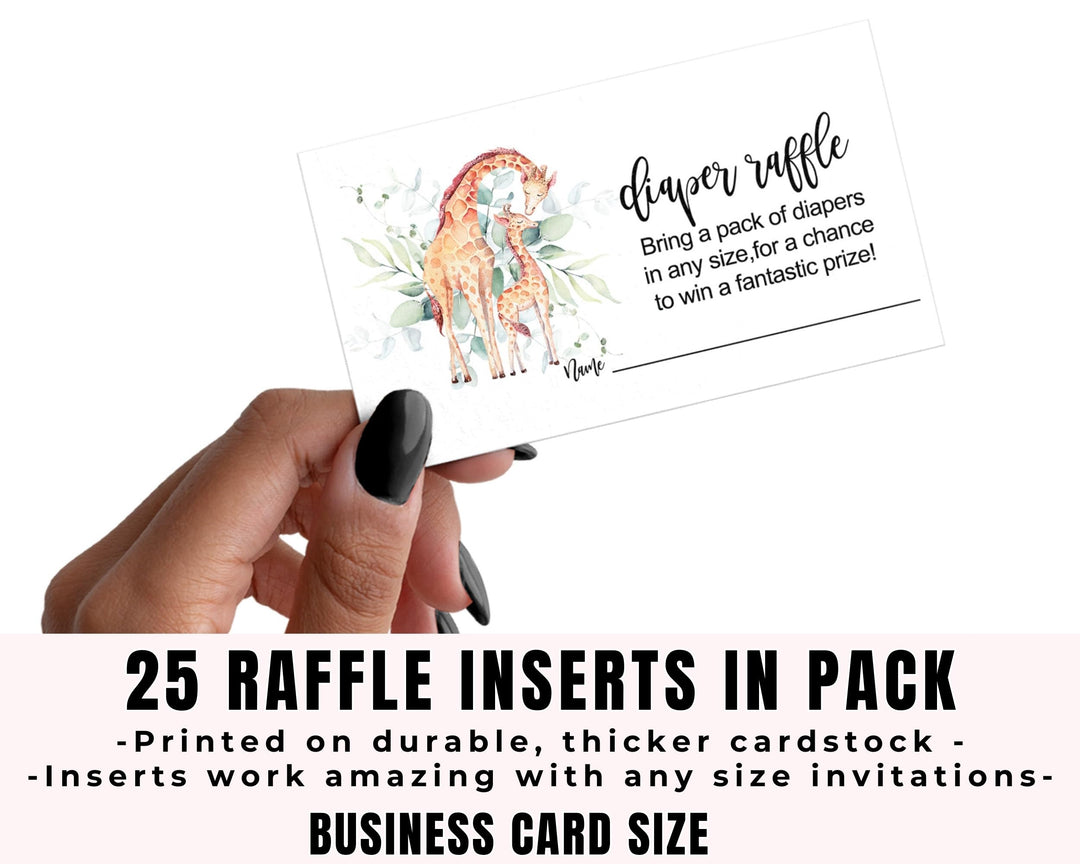 Giraffe Diaper Raffle Tickets for Baby Shower - Greenery Theme Jungle Animal Design - 25 Pack - Paper Clever Party