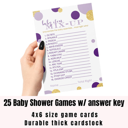 Gold Baby Shower Word Scramble Game Cards (25 Pack) Unscramble ActivityPaper Clever Party