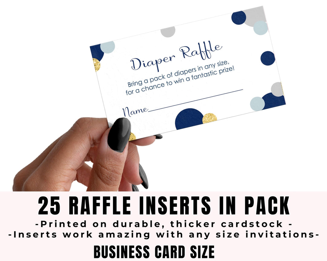 Paper Clever Party Navy and Gold Diaper Raffle Tickets for Baby Shower Games, Invitation Insert Cards, 2x3.5, 25 Pack - Paper Clever Party