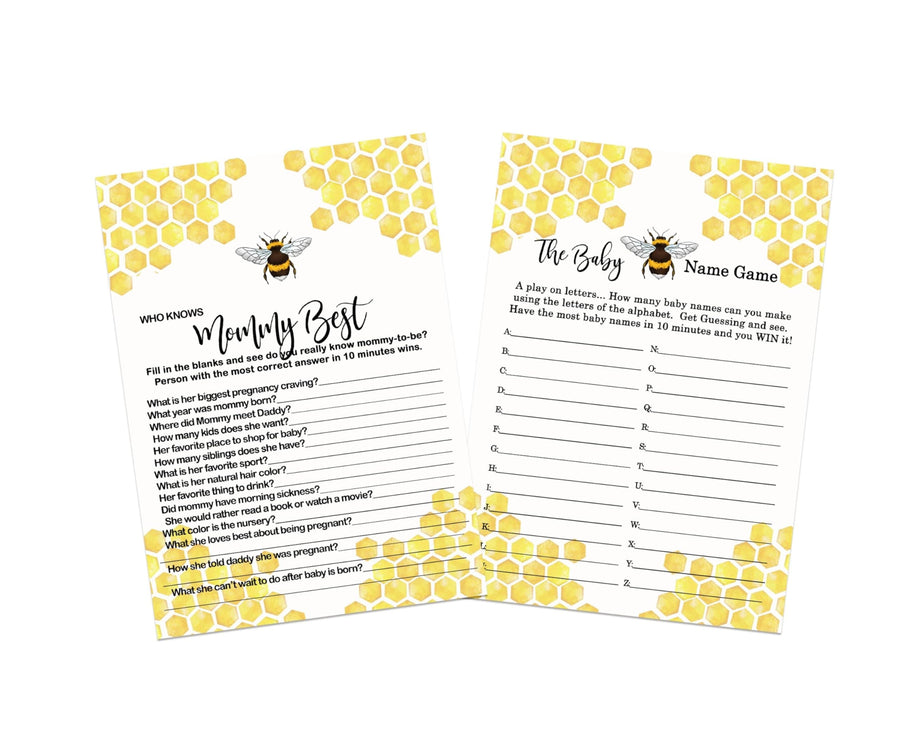 “Bumblebee Bash” - Mama to Bee Baby Shower Game Set, Gender Neutral, 5x7 Cards (25 ct) - Paper Clever Party