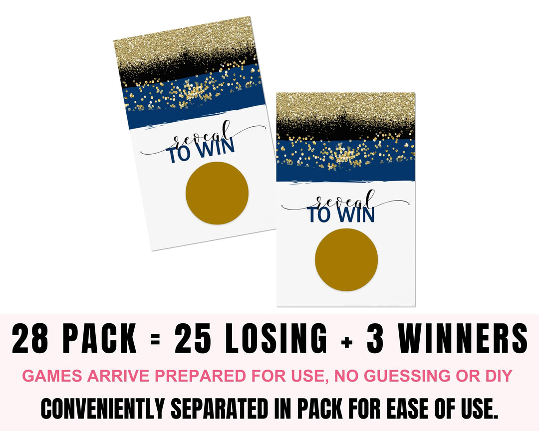 Navy & Gold Scratch Off Game Cards (28 Pack) - Elegant Entertainment for Special Events - Paper Clever Party