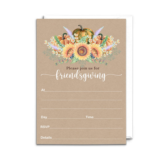Friends - Blank Fall Invite Card Set - Autumn Harvest Sunflower Themed Printed 5x7Paper Clever Party