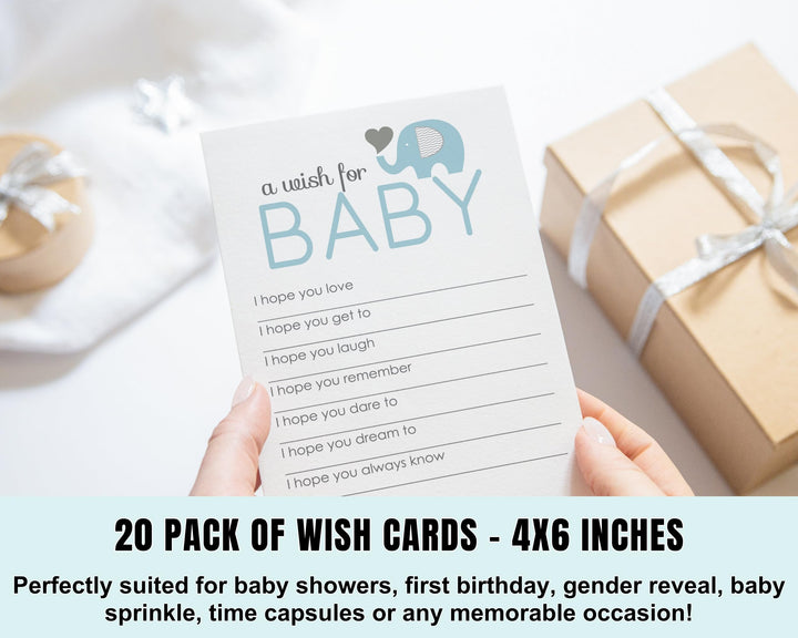 Boy Baby Shower Blue Elephant Advice Cards - 20-Pack Keepsake Wishes, 4x6 Memory Activity Set - Paper Clever Party