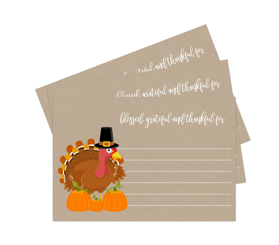 Paper Clever Party Thanksgiving Thankful Cards (25 Pack) Gratitude Activities Adults and Family Blank Grateful for Party Games for Kids 8-12 - Turkey Dinner Pumpkin Leaves Themed Ideas (4x6 Size) - Paper Clever Party