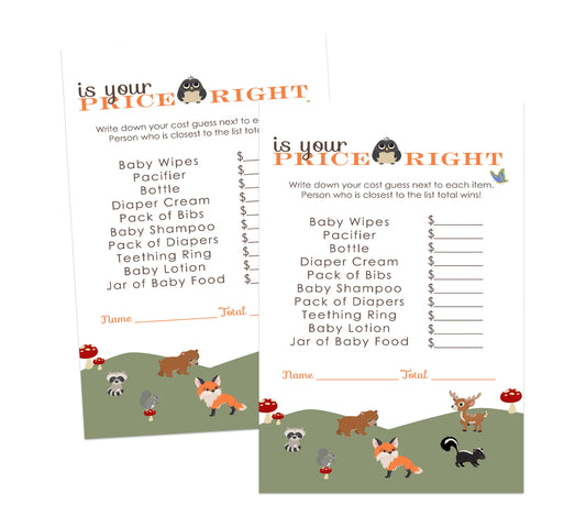 Baby Shower Game Gender Reveal Activity Cards, Rustic Woodsy Animal Themd BoyPaper Clever Party