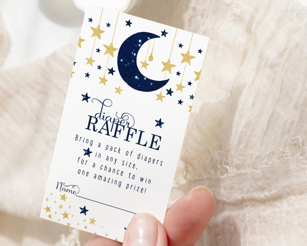 Twinkle Little Star Diaper Raffle Tickets for Boys - Baby Shower Game Inserts, 50 Pack - Paper Clever Party