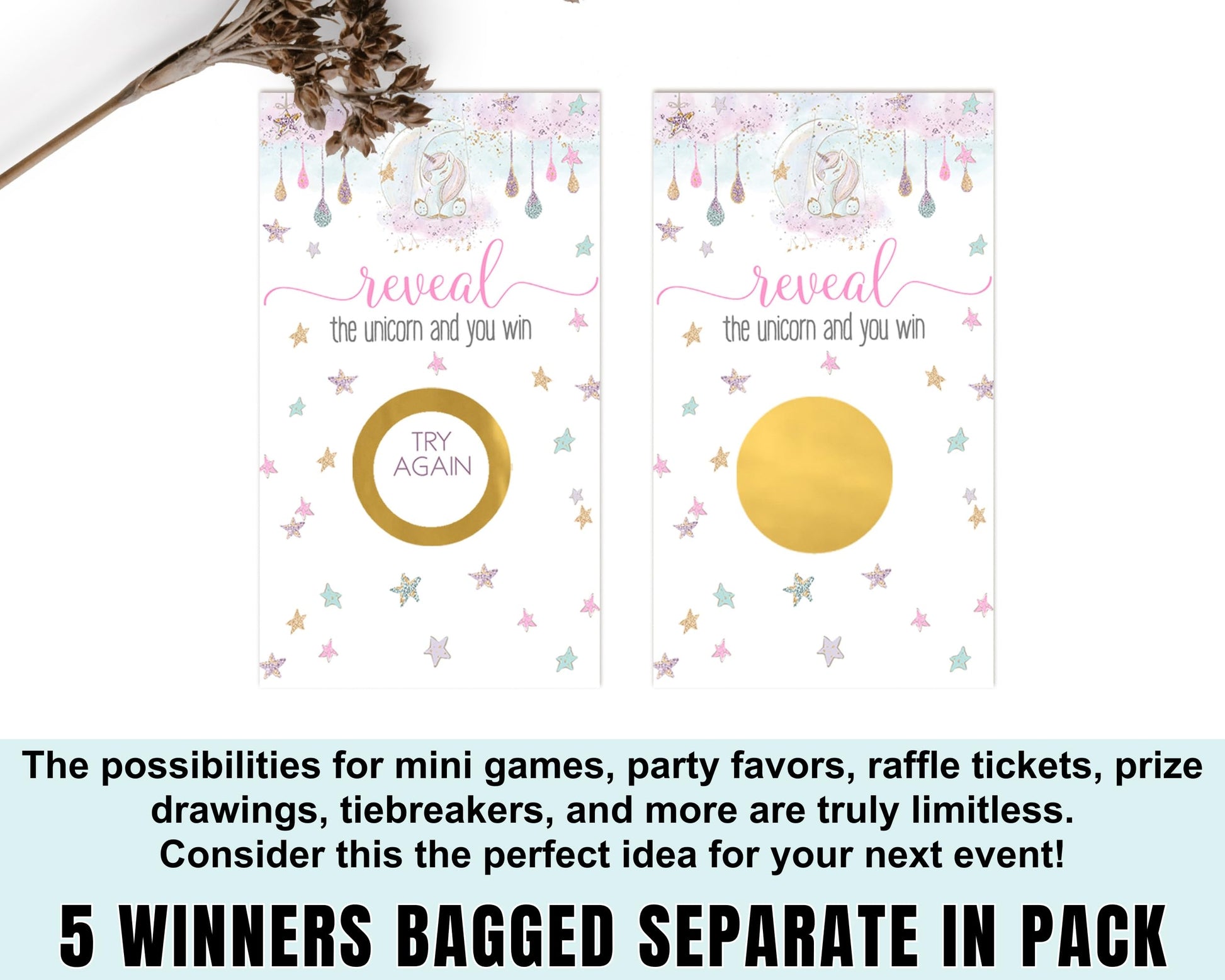 Girls Baby Shower Prize Drawings Scratcher Tickets Birthday Activities, MoonPaper Clever Party