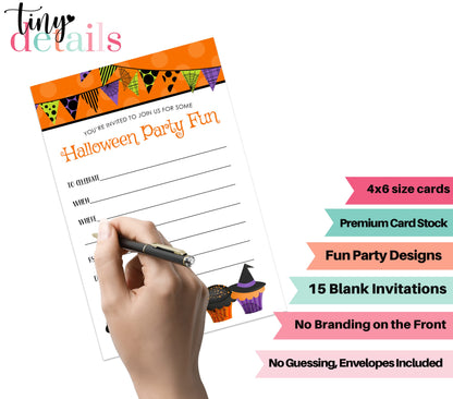 Envelopes 15 Guests - Halloween Invitations Kids Costume Party - Cute Spider, Ghost, Pumpkin Theme Set 4x6 Printed CardsPaper Clever Party