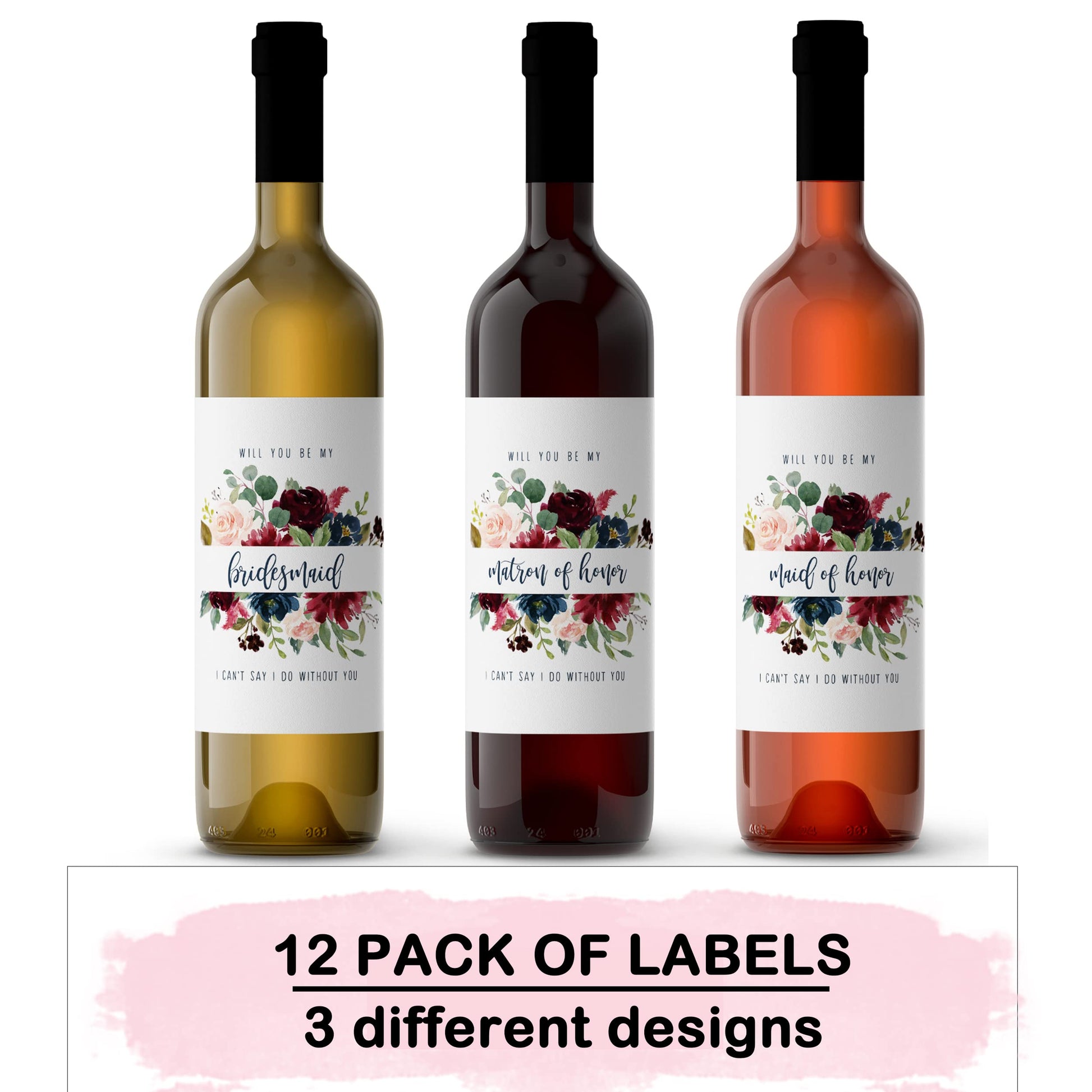 Indigo Floral Bridesmaid Wine Labels MaidPaper Clever Party