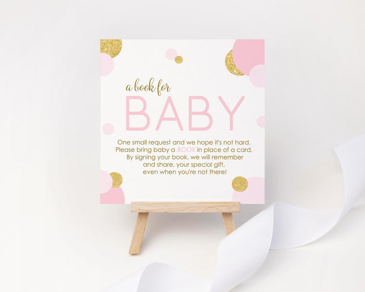 Pink and Gold Books for Baby Shower Request Cards - Paper Clever Party