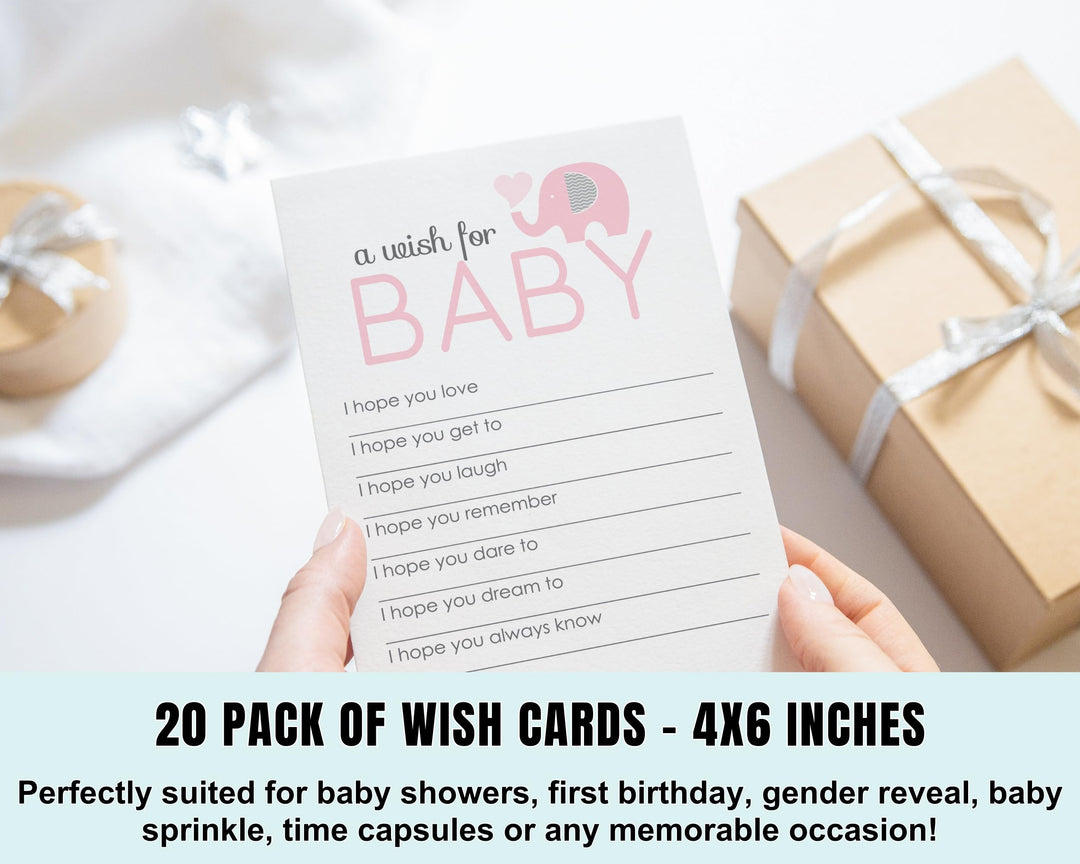 Girl Baby Shower Pink Elephant Advice Cards - 20-Pack Memory Wishes, 4x6 Keepsake Activity Set - Paper Clever Party