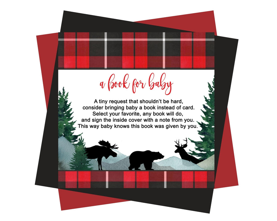 Lumberjack Books for Baby Shower Invitation Insert, 4x4, 25 Pack - Paper Clever Party