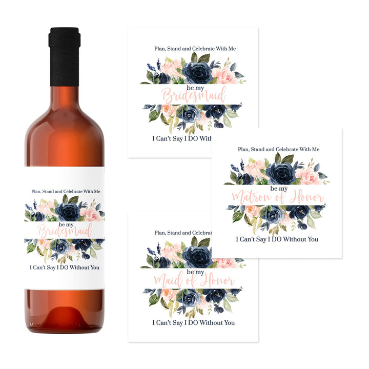 ‘Blushing Bridesmaid’ Wine Bottle Labels - Pack of 12 - Maid & Matron of Honor Proposal Stickers - Paper Clever Party