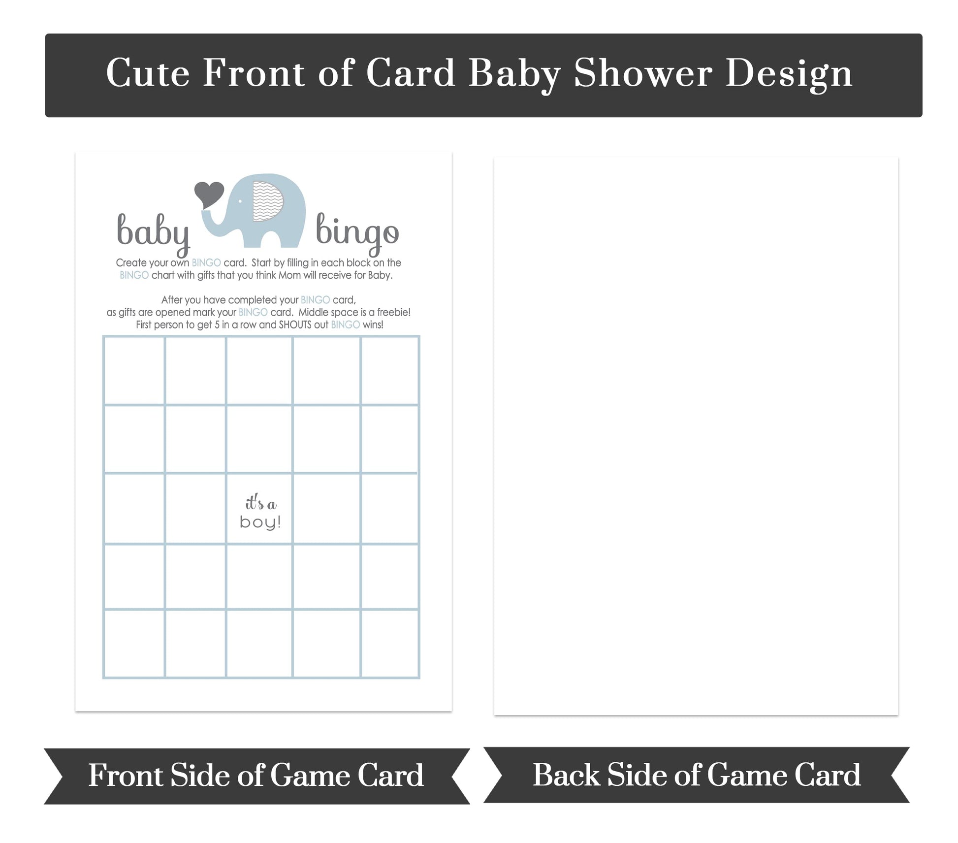 Blue Elephant Baby Shower Bingo Game Cards - Jungle Animal Theme Party SuppliesPaper Clever Party