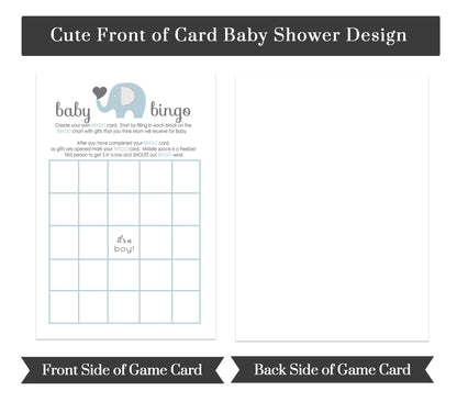 Blue Elephant Baby Shower Bingo Game Cards - Jungle Animal Theme Party SuppliesPaper Clever Party
