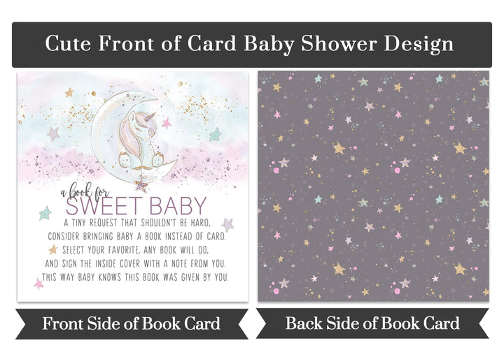 Paper Clever Party Unicorn Books for Baby Shower Request Cards, Invitation Insert Girls, 4x4, 25 Pack - Paper Clever Party