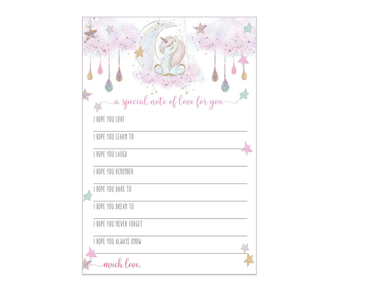 Unicorn Baby Shower Advice Cards - 25-Pack Neutral Wishes, 5x7 Birthday Memory Guest Book Alternative - Paper Clever Party