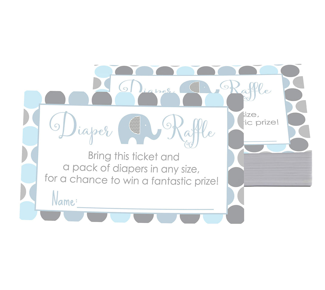 Blue Elephant Diaper Raffle Tickets - Baby Shower Game Inserts by Paper Clever Party, 25 Pack, 2x3.5 - Paper Clever Party