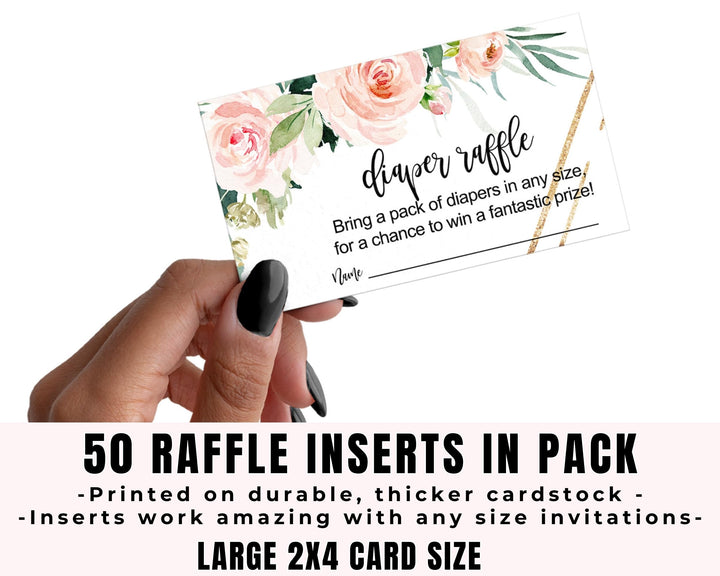 Graceful Floral Diaper Raffle Tickets - Baby Shower Game Inserts by Paper Clever Party, 50 Pack - Paper Clever Party