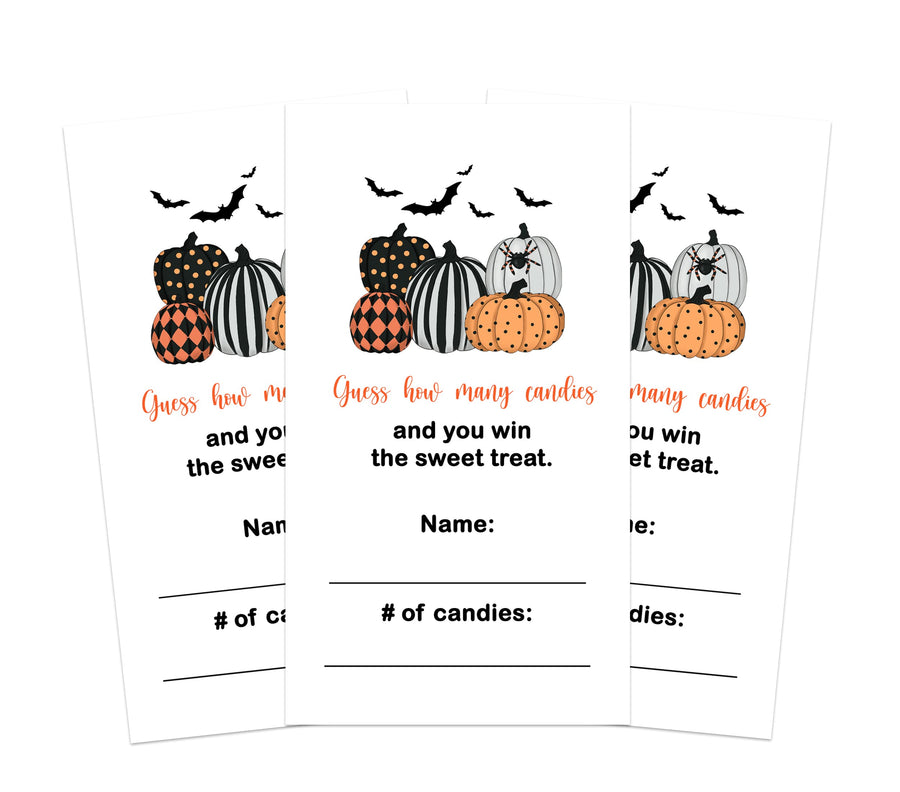 Paper Clever Party Bewitched Halloween Party Game Pack of 25 Guess How Many Candies - Baby Shower Activity - Kids Groups Adults Guessing Cards - Paper Clever Party