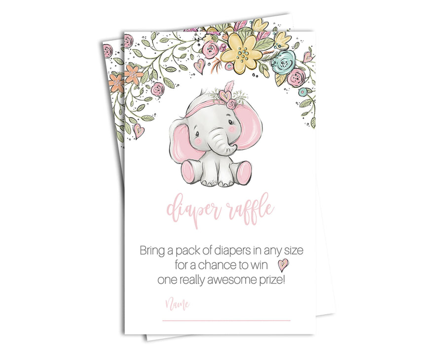 Cottage Elephant Diaper Raffle Tickets for Baby Shower, 25 Pack - Paper Clever Party