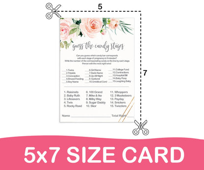 Candy Bar Match, Double Sided 5x7 Cards, Rustic Pink Floral Greenery, 25Paper Clever Party