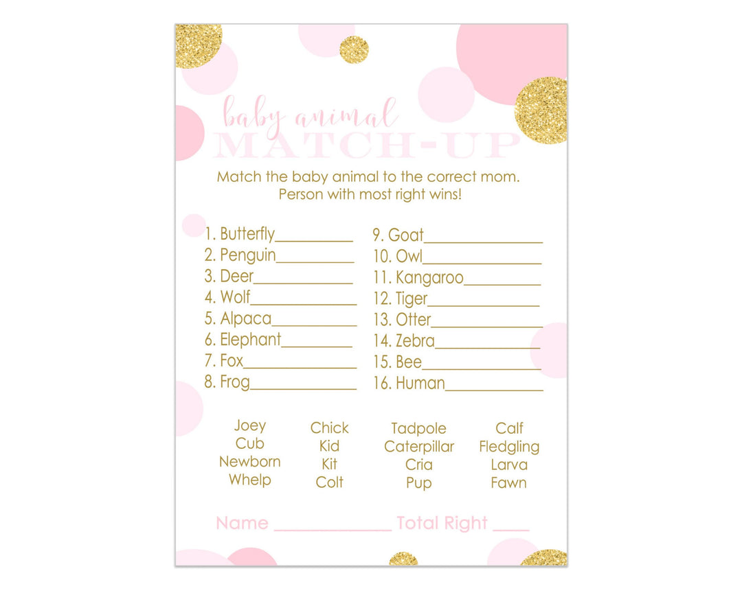 Pink and Gold Baby Animal Matching Game Cards (25 Pack) - Paper Clever Party