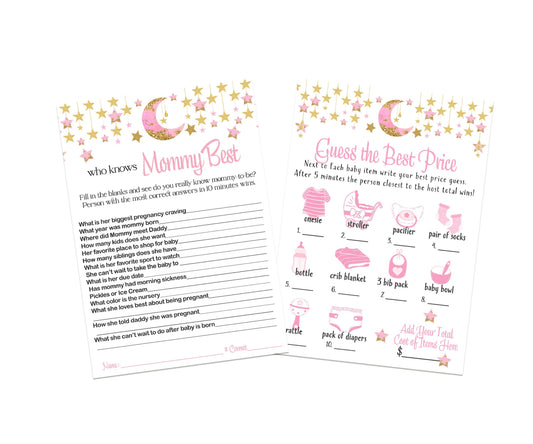 “Pink Stardust” - Twinkle Little Star Baby Shower Mommy Best and Price Game Set, 5x7 Cards (25 ct)