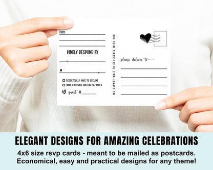 Paper Clever Party Elegant Black & White RSVP PostcardsPaper Clever Party
