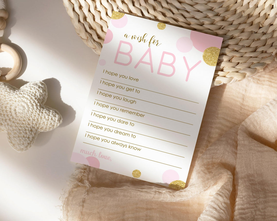 Pink & Gold Girl Baby Shower Advice Cards - 20-Pack Keepsake Wishes, 4x6 Memory Activity Set - Paper Clever Party