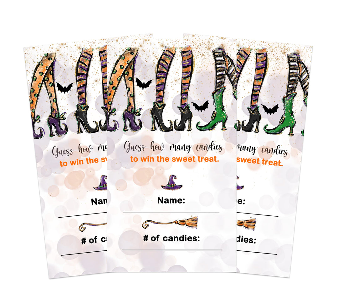 Witchy Fun Halloween Party Game Candy Guessing Cards (25 Pack) Witch Wedding Activity for Kids Adults Groups - Spooky Baby Shower - Pumpkin Guess the Candies - Paper Clever Party