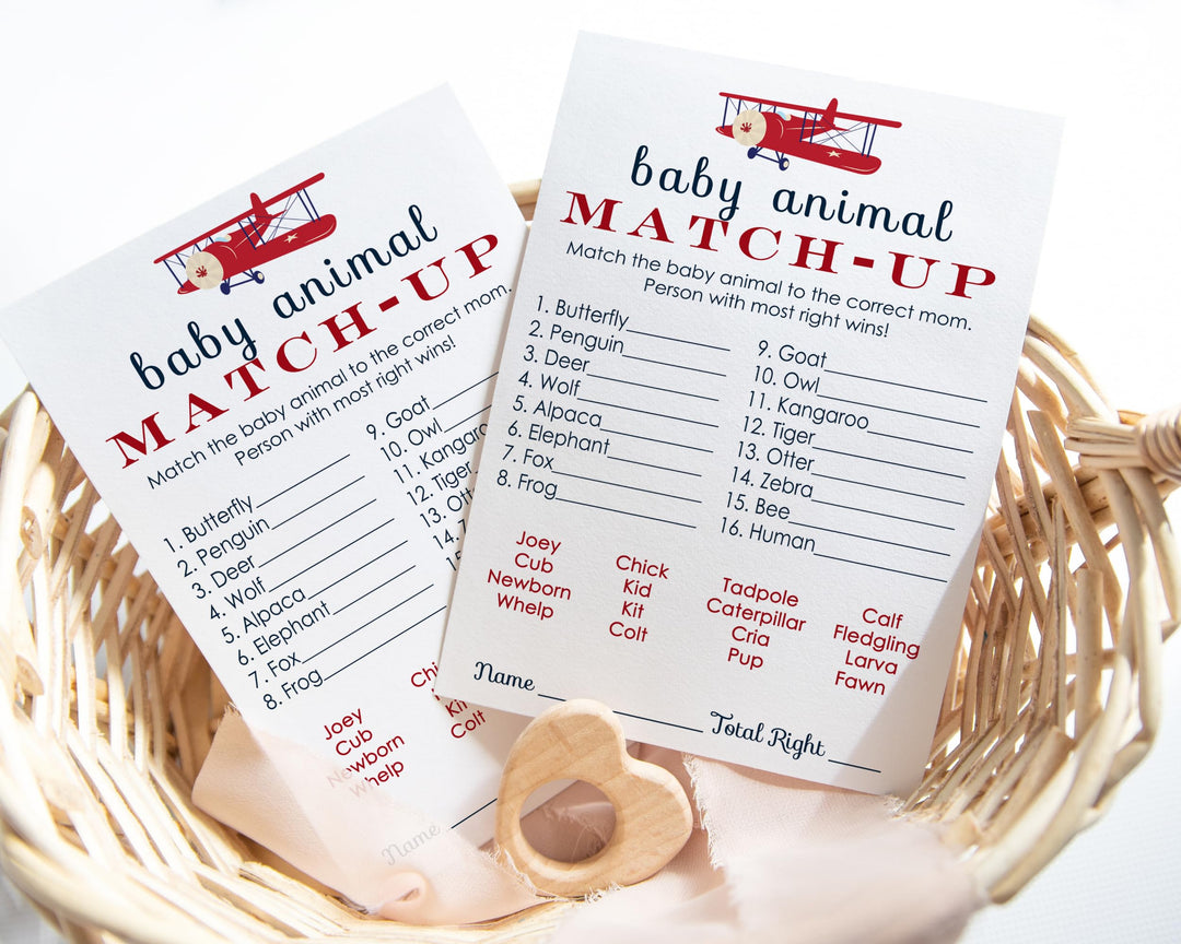 Airplane Animal Matching Game for Baby Shower (25 Card Pack) - Paper Clever Party