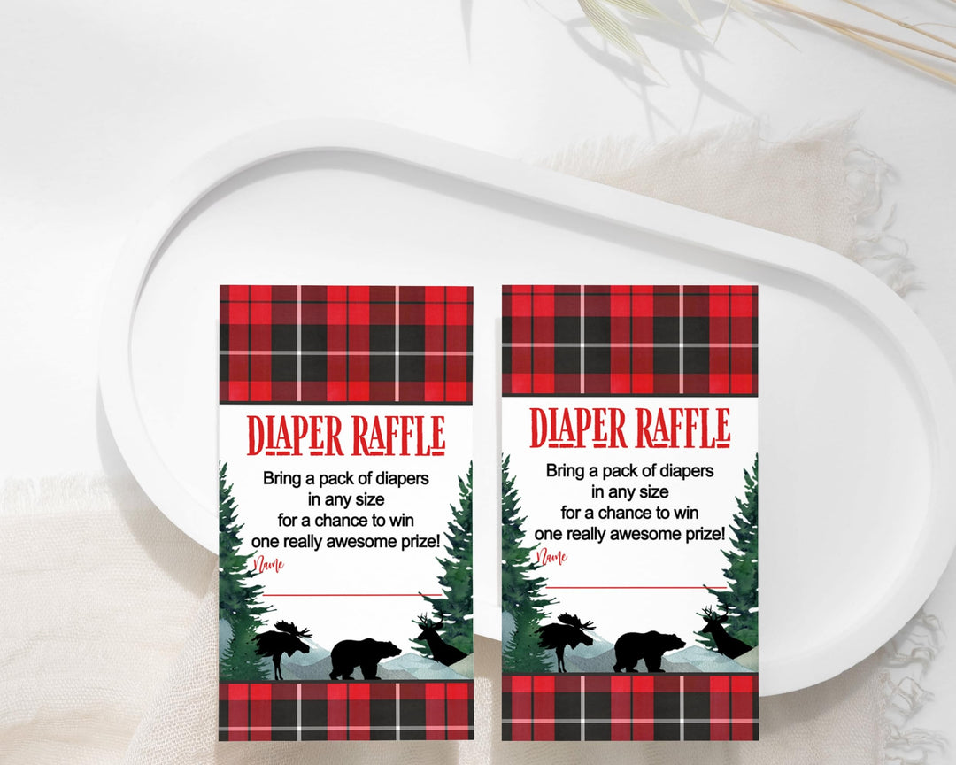 Lumberjack Diaper Raffle Tickets - Baby Shower Game Inserts by Paper Clever Party, 25 Pack - Paper Clever Party