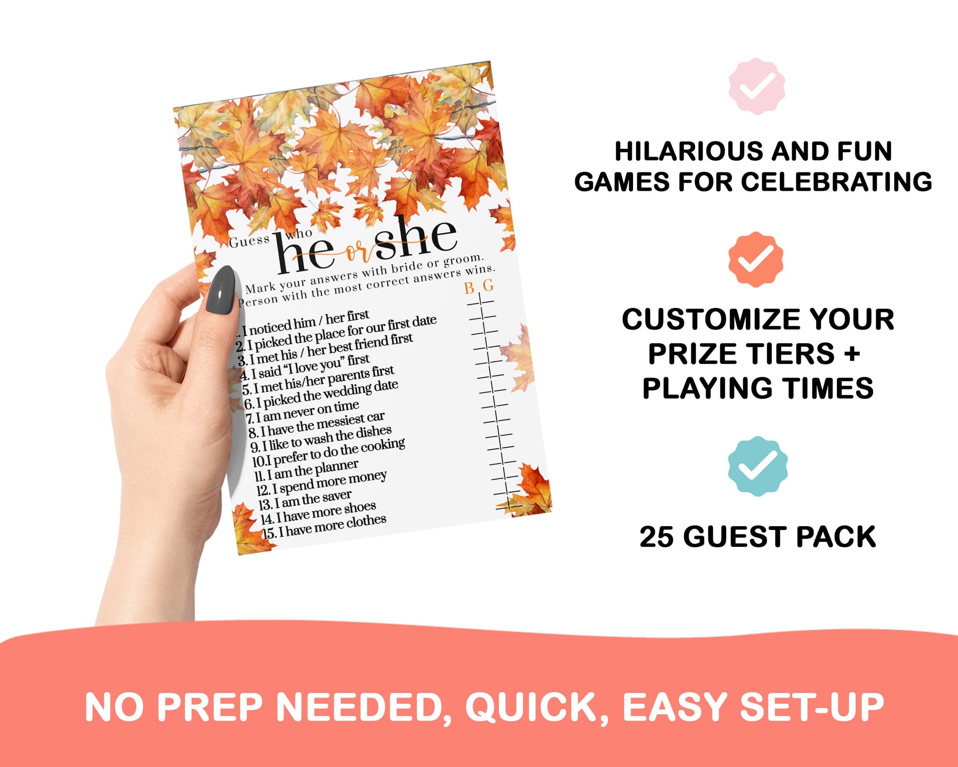 Autumnal Charm ‘Bride Best & He or She Said’ Game