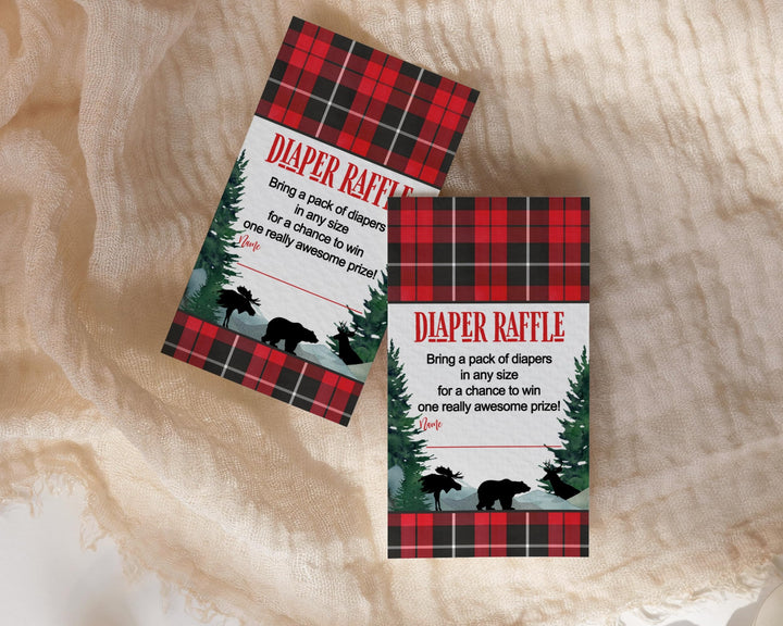 Lumberjack Diaper Raffle Tickets - Baby Shower Game Inserts by Paper Clever Party, 25 Pack - Paper Clever Party