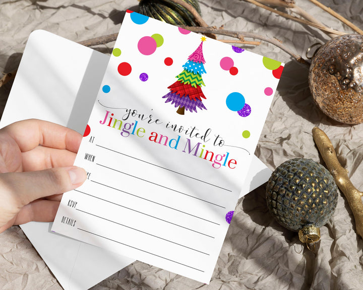 Festive Christmas Party Invitations, 25 Pack with Envelopes - Paper Clever Party