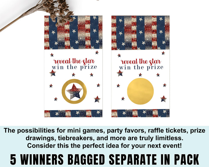 July 4th Festive Star Scratch Off Game Cards (30 Pack) - Win Scratchers for Party Games, Business Raffles, Picnics - Paper Clever Party