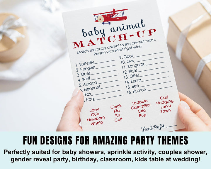 Airplane Animal Matching Game for Baby Shower (25 Card Pack) - Paper Clever Party